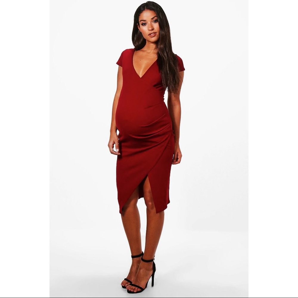 Maroon boohoo Maternity Wrap Dress